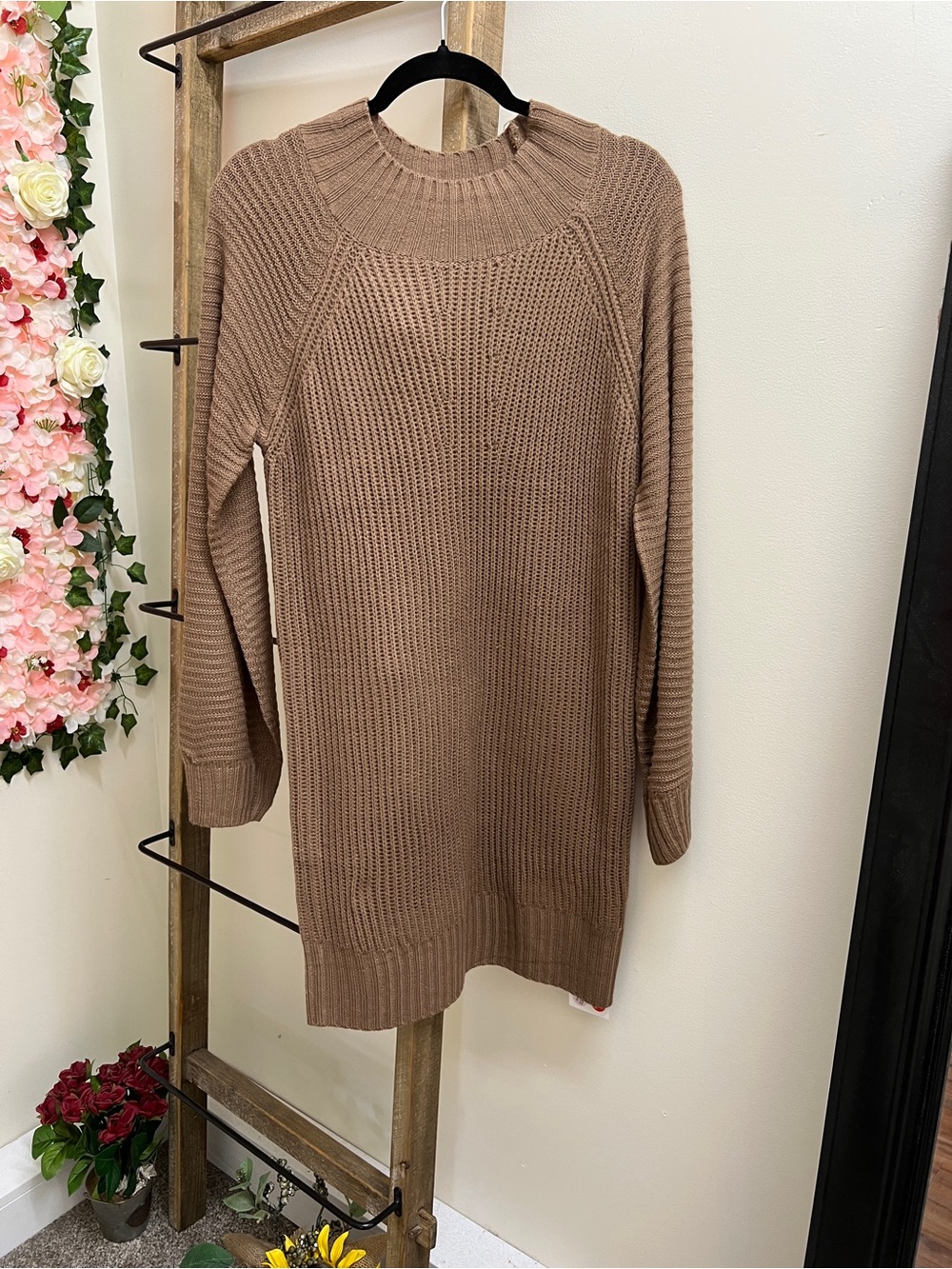 Cozy Ribbed Longline Sweater Dress - Taupe
